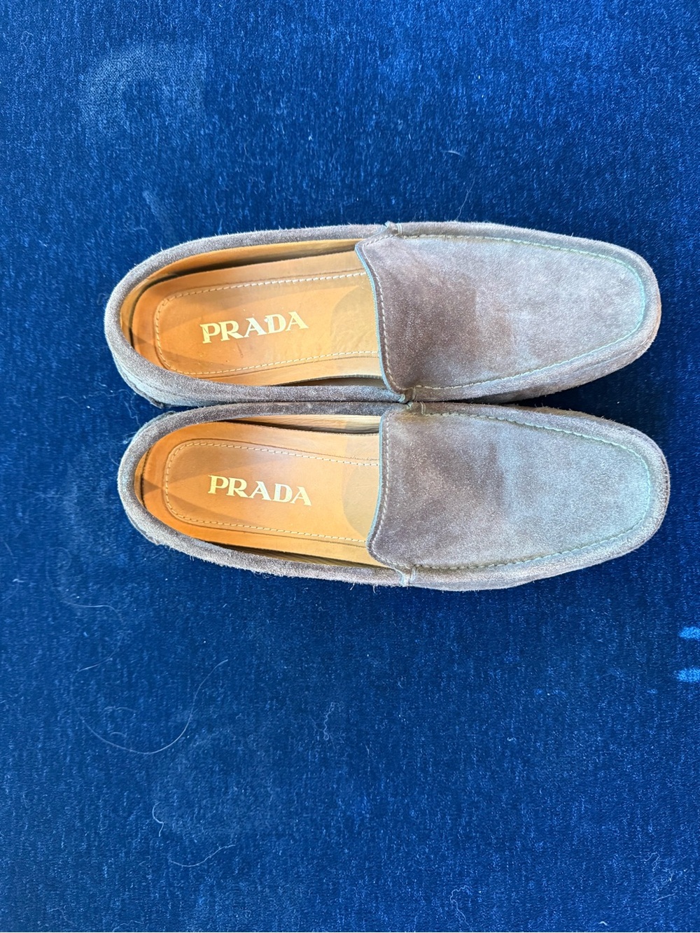 Prada Suede Slip-On Loafers in Taupe